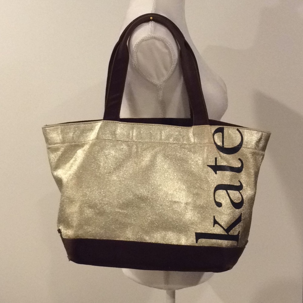 KATE SPADE NEW YORK CANVAS TOTE BAG BROWN/GOLD